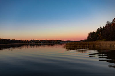 Reflection of trees in calm lake
