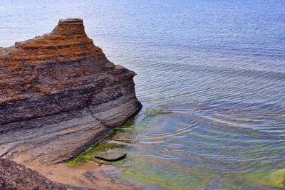 High angle view of rock formation in sea