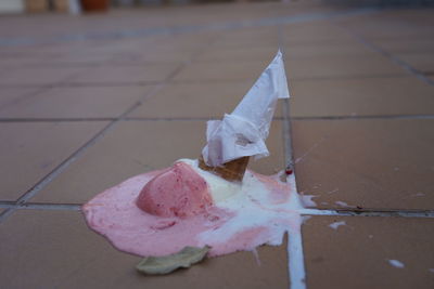 High angle view of ice cream on floor