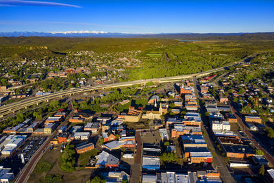 High angle view of townscape against sky