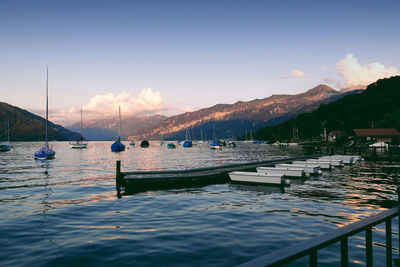 Scenic view of lake against sky during sunset