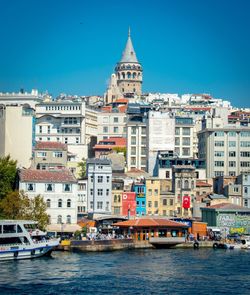 View of galata tower from galata bridge in istanbul 