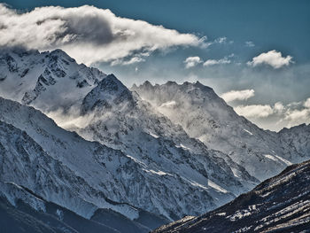 Scenic view of snowcapped mountains against sky