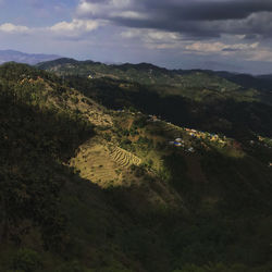 High angle view of trees on field against sky