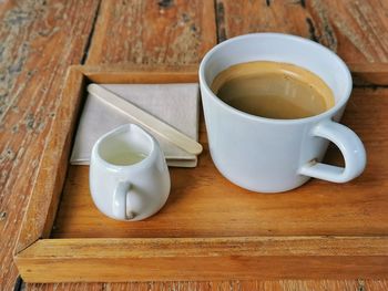 High angle view of coffee on table