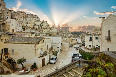 Panoramic view of the old town of matera, a city in italy declared a unesco world heritage site.