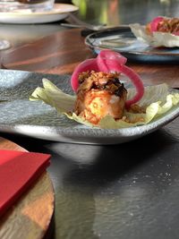 High angle view of food on table