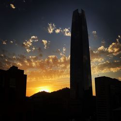 Low angle view of silhouette buildings against sky during sunset