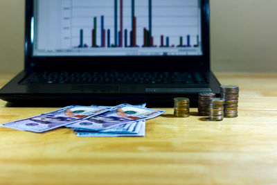 Close-up of laptop on table