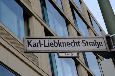 Karl liebknecht strasse road sign, major street in the central mitte district of the german capital
