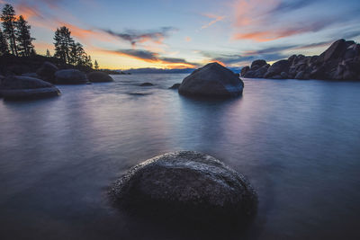 Scenic view of sea against sky during sunset