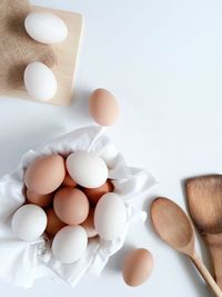 High angle view of eggs on table