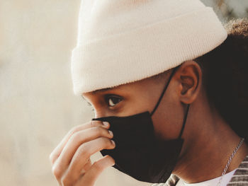 Close-up of man wearing mask