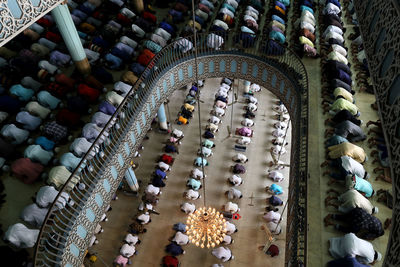 High angle view of people at mosque