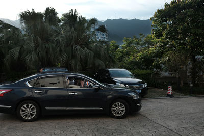 Cars parked on road