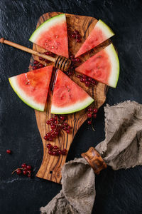 High angle view of fruits on table