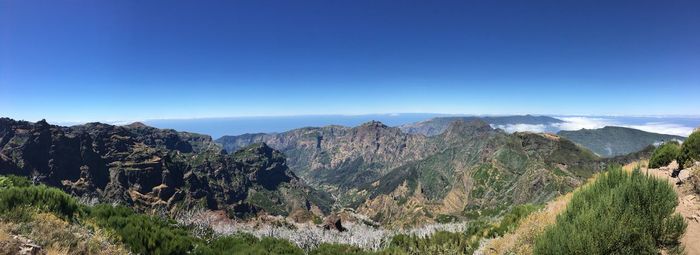 Panoramic view of landscape against clear blue sky