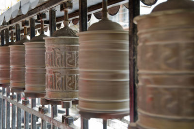 Close-up of stack of objects on table in restaurant