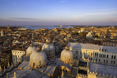 View of venice and the lagoon from the top of campanile di san marco in saint mark square