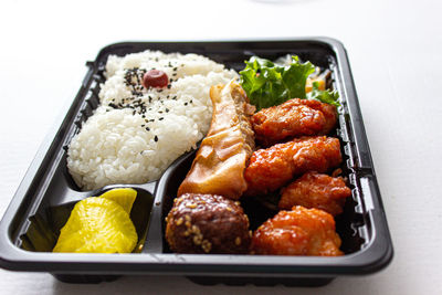 High angle view of food in plate