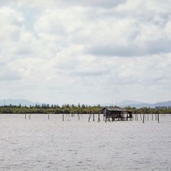 Scenic view of sea against cloudy sky