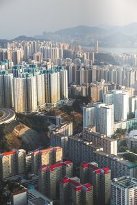 High angle view of buildings against sky in city