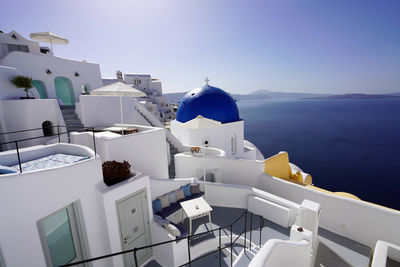 Beautiful view of santorini resorts with the caldera in oia village, greece