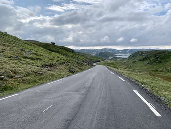 Empty road along landscape against sky