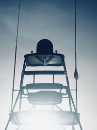 Low angle view of empty chairs against clear sky