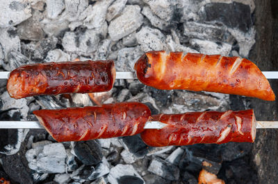 Close-up of meat on barbecue grill