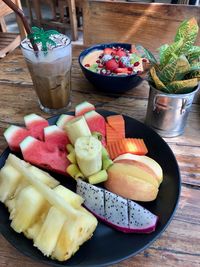 Close-up of fruits and vegetables on table