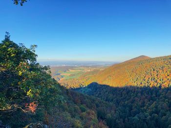 Scenic view of landscape against clear blue sky