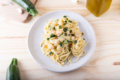 High angle view of food in plate on table