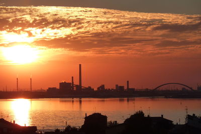 Silhouette of city at sunset