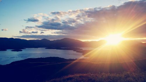 Scenic view of mountains at sunset