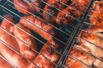 Full frame shot of food on barbecue grill