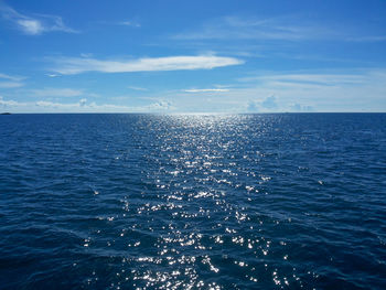 Scenic view of sea against blue sky