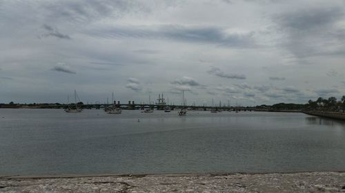 Scenic view of sea against cloudy sky