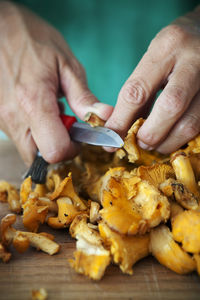 Close-up of woman preparing mushrooms, sweden