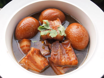 High angle view of food in plate