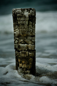 Close-up of stone wall by sea