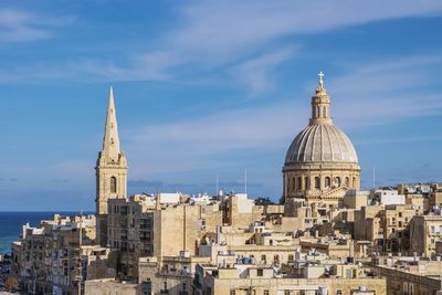 View of cathedral in city against sky,panoramic view of city against sky ,malta valletta europe 