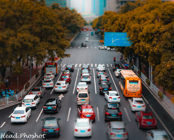 High angle view of traffic on city street