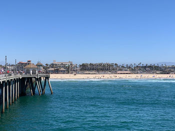 Scenic view of sea against clear blue sky