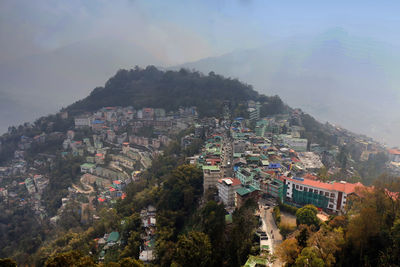 High angle shot of townscape against sky