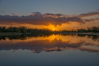 Scenic view of lake against sky during sunset