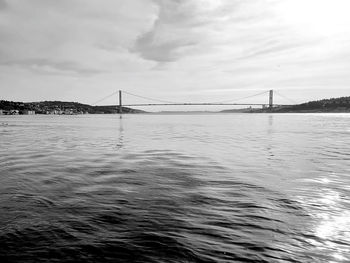 View of suspension bridge over sea