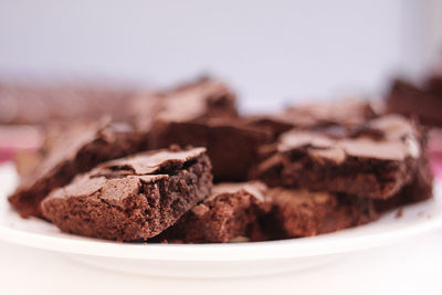 Close-up of chocolate cake in plate