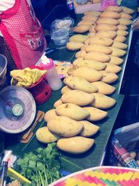High angle view of vegetables for sale in market
