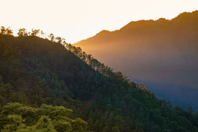 Scenic view of mountains against sky during sunset